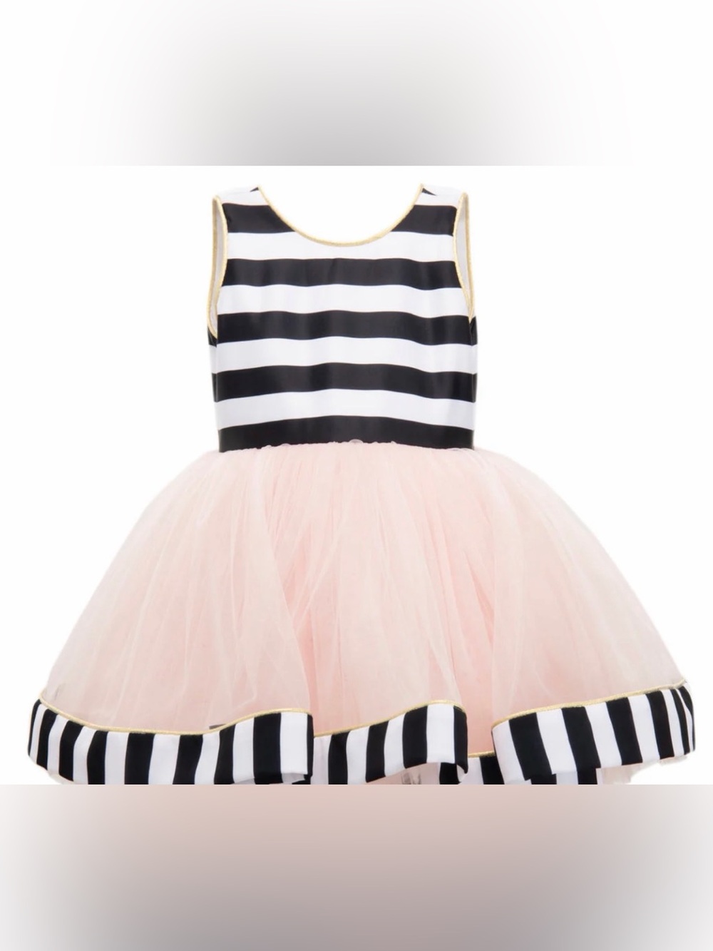 Tulle Pink Tulle Dress with Black & White Striped Bodice